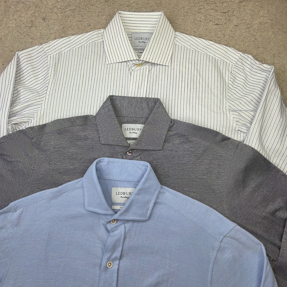 Lot of 3 Ledbury Dress Shirts Mens M 15.5 Classic Fit Long Sleeve Button